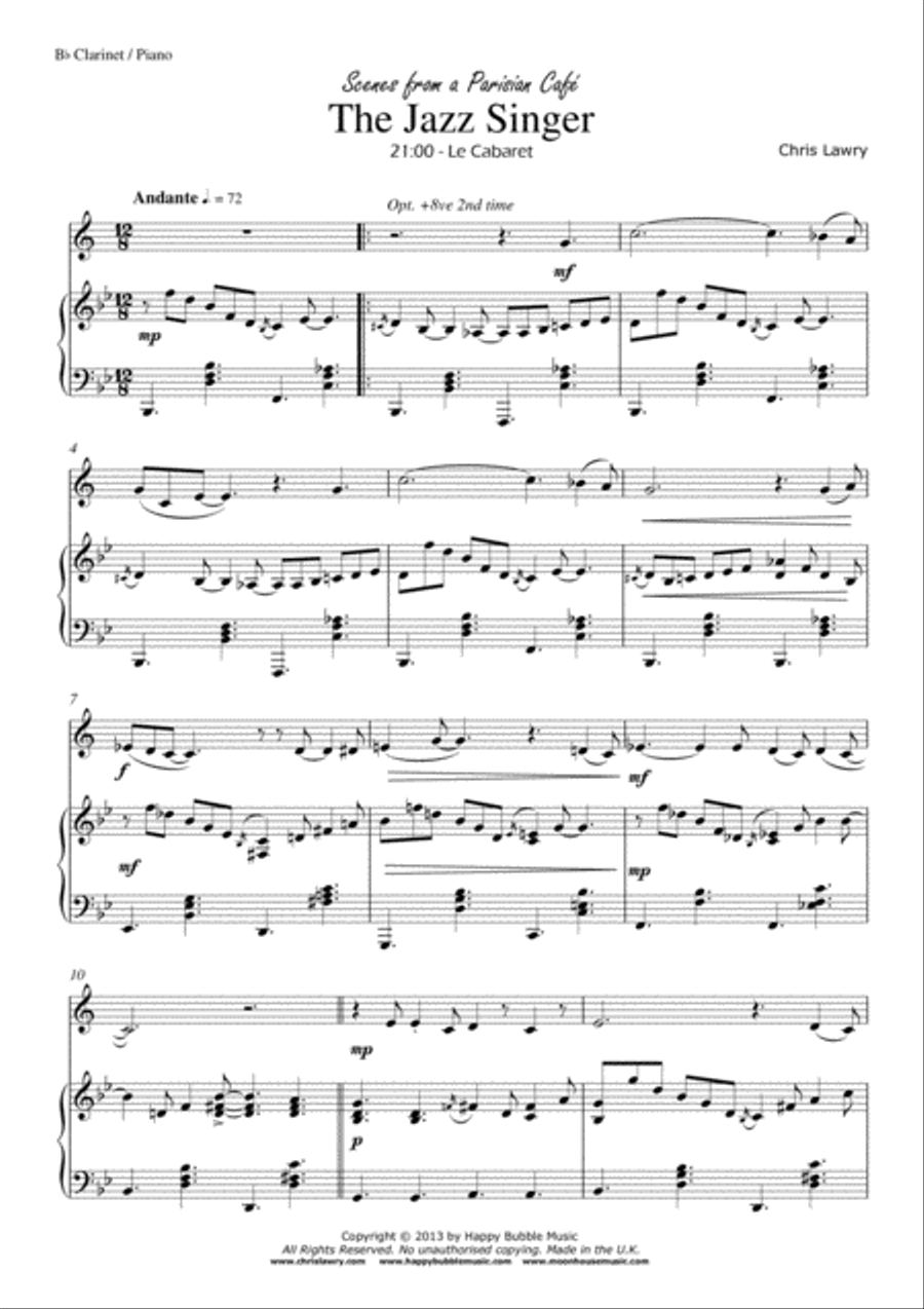The Jazz Singer - for Bb Clarinet & Piano (from Scenes from a Parisian Cafe) Woodwind Duet scores gallery preview page 3