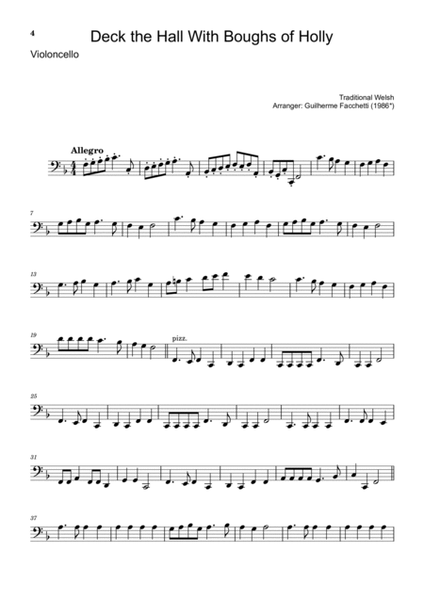 Traditional Welsh - Deck the Hall With Boughs of Holly. Arrangement for Violoncello and Guitar image number null