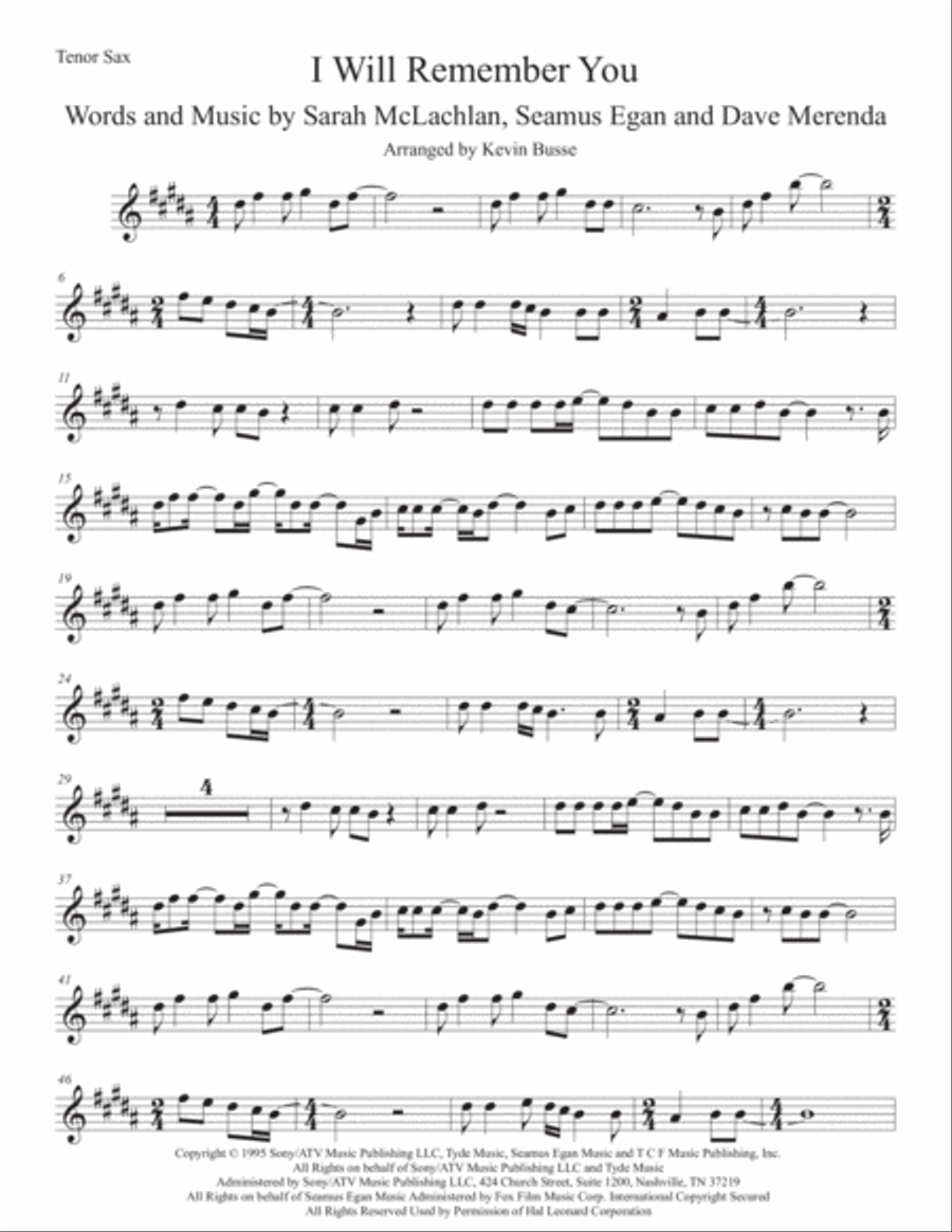 I Will Remember You Tenor Saxophone scores gallery preview page 1