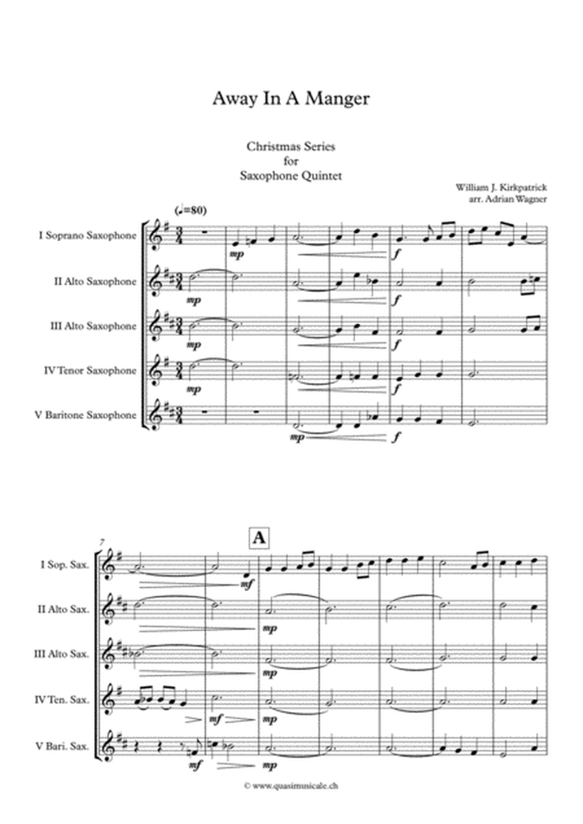 "Away In A Manger" Saxophone Quintet arr. Adrian Wagner image number null