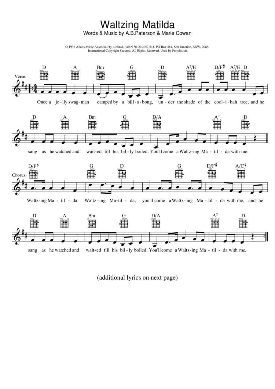 Waltzing Matilda Waltzing Matilda Piano scores gallery preview page 1