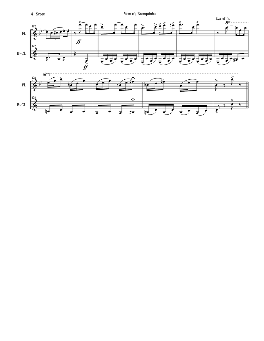 Tango by Nazareth for flute and clarinet duet Woodwind Duet scores gallery preview page 4