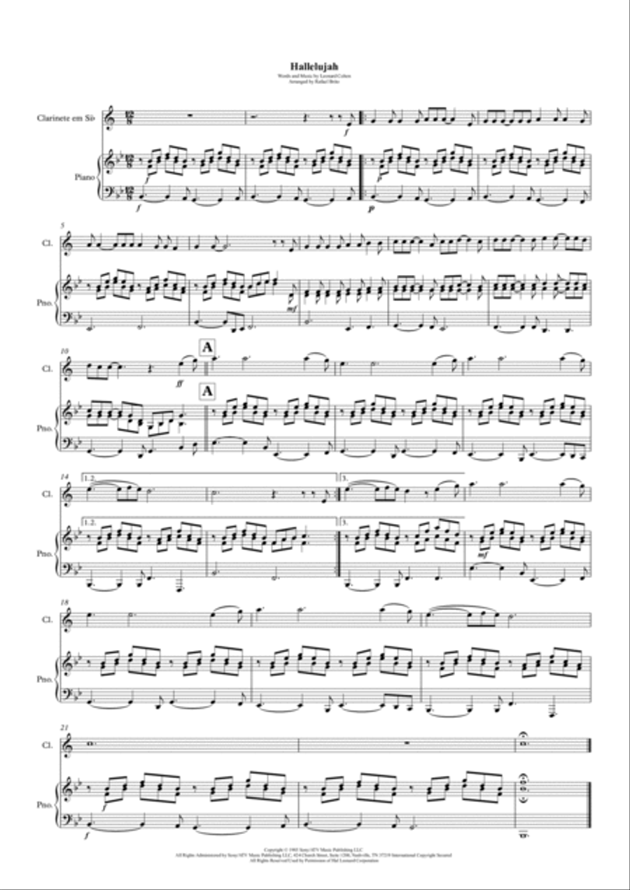 Hallelujah Clarinet Solo scores gallery preview page 1