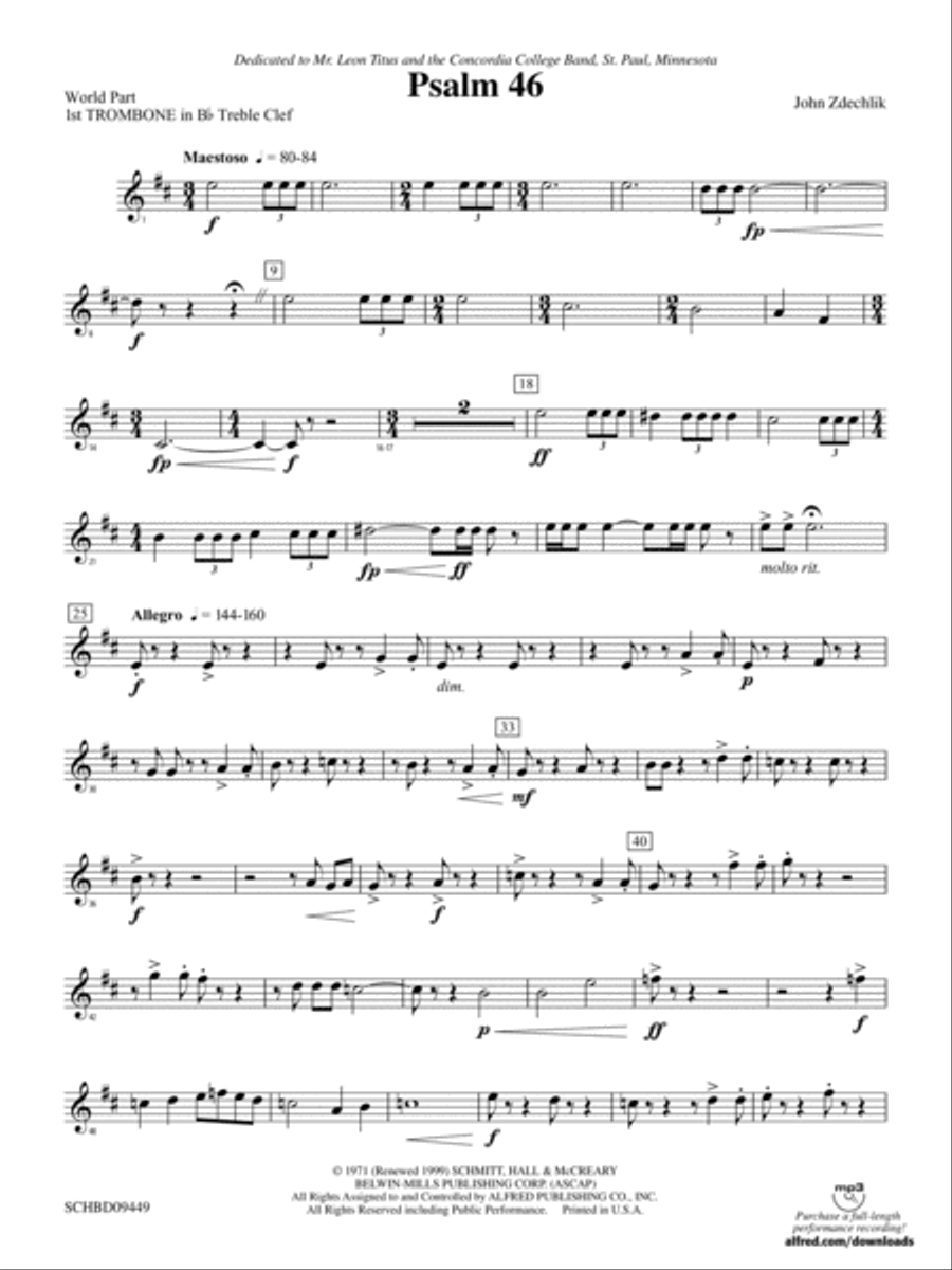 Psalm 46: (World Part) 1st B-flat Trombone T.C. Concert Band scores gallery preview page 1