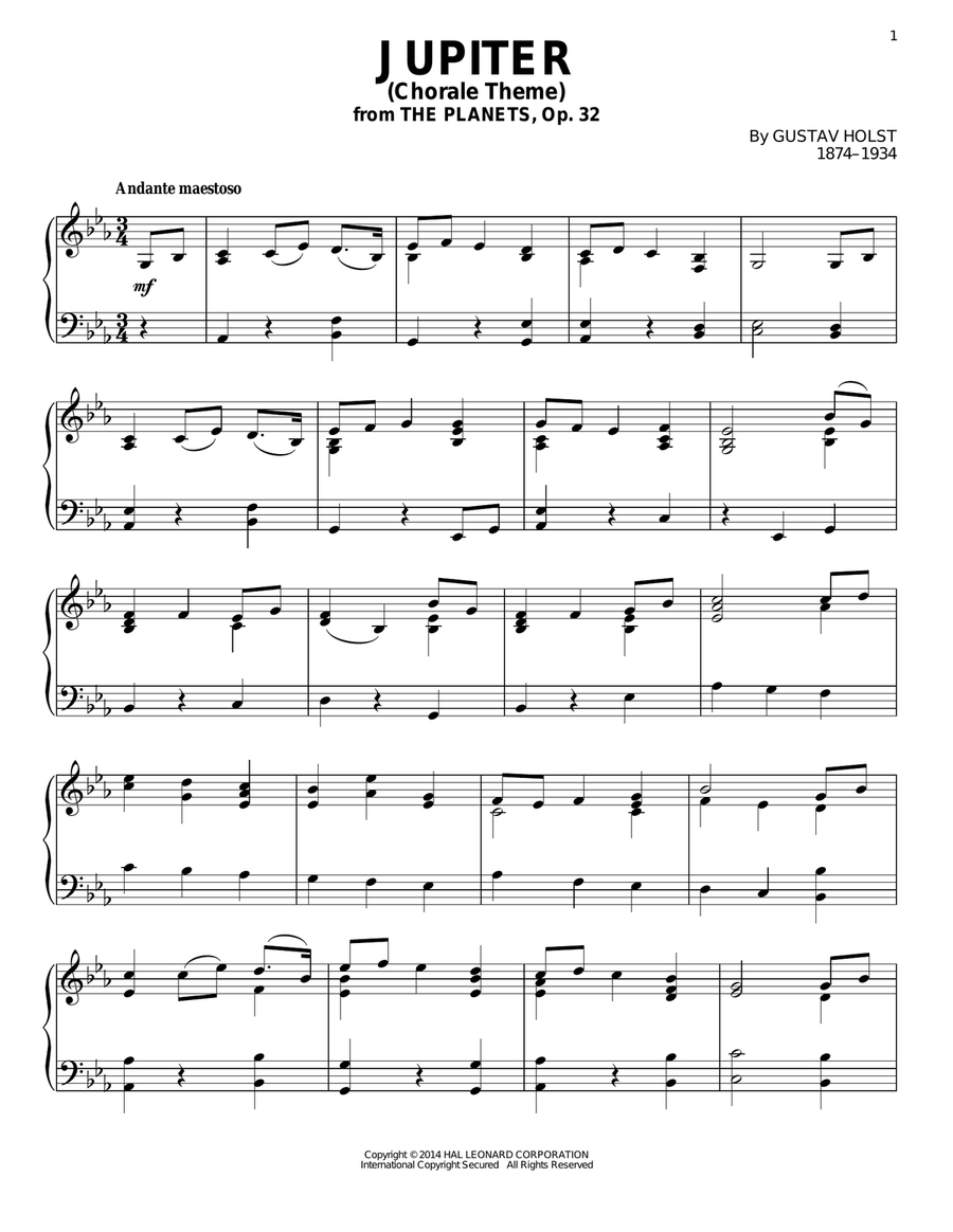 Jupiter Piano Solo scores gallery preview page 1