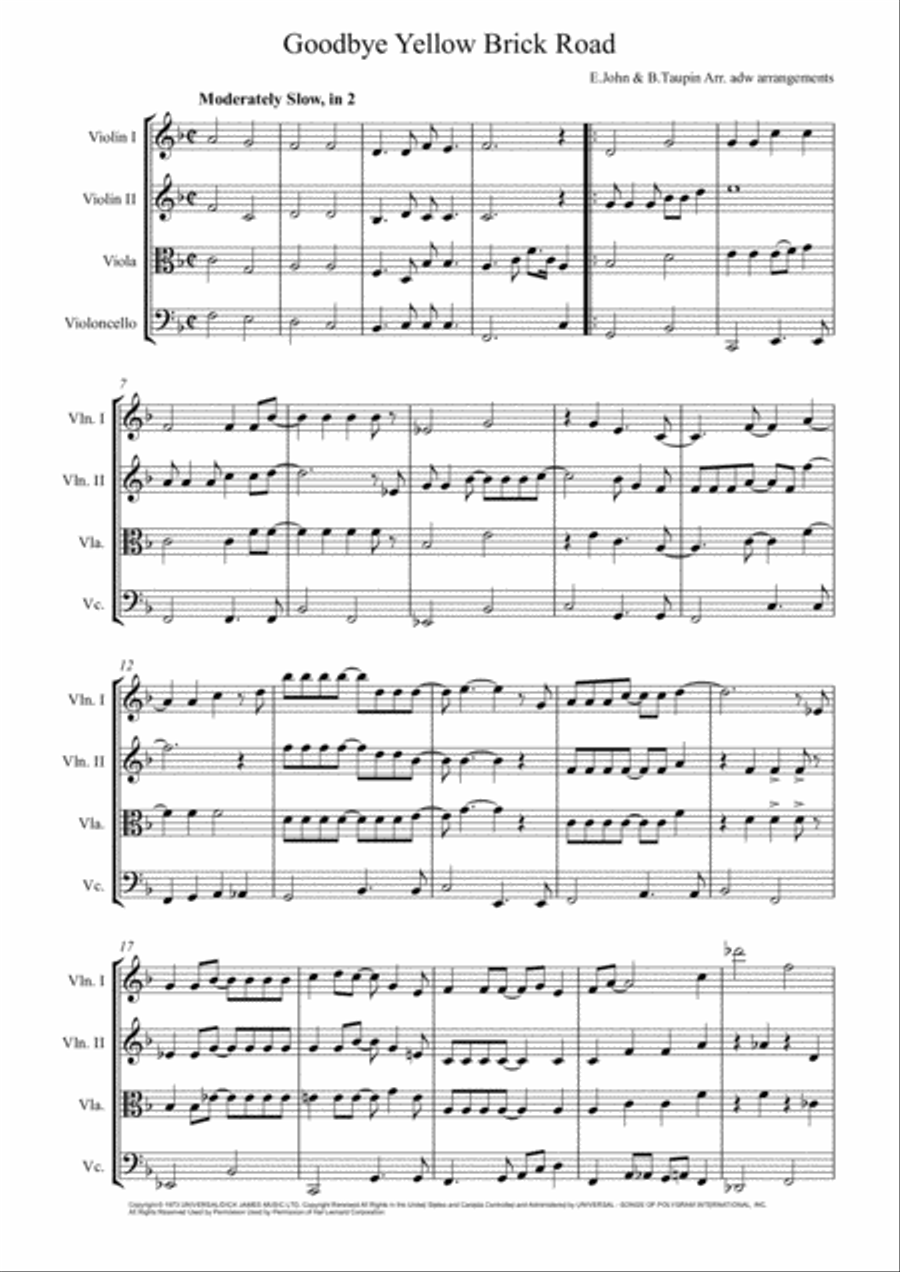 Goodbye Yellow Brick Road String Quartet scores gallery preview page 2