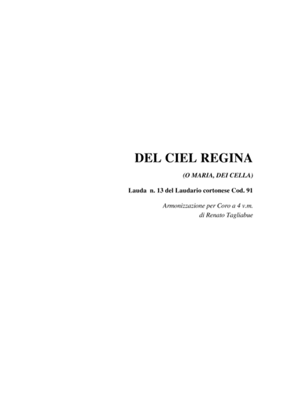 DEL CIEL REGINA - From Laudario Cortonese - For SATB Choir image number null