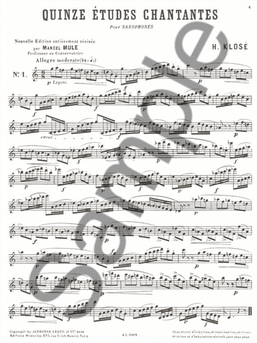 Hyacinthe Klose - Quinze Etudes Chantantes Pour Saxophones