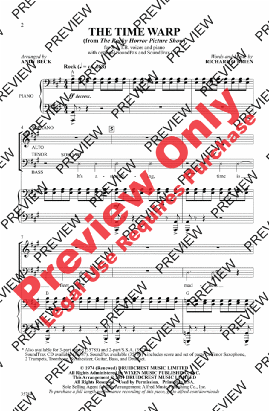 The Time Warp (from The Rocky Horror Picture Show) 4-Part scores gallery preview page 2