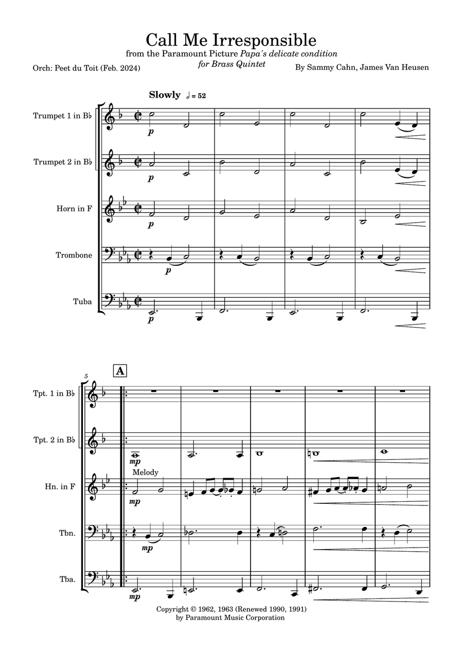 Call Me Irresponsible Brass Quintet scores gallery preview page 1