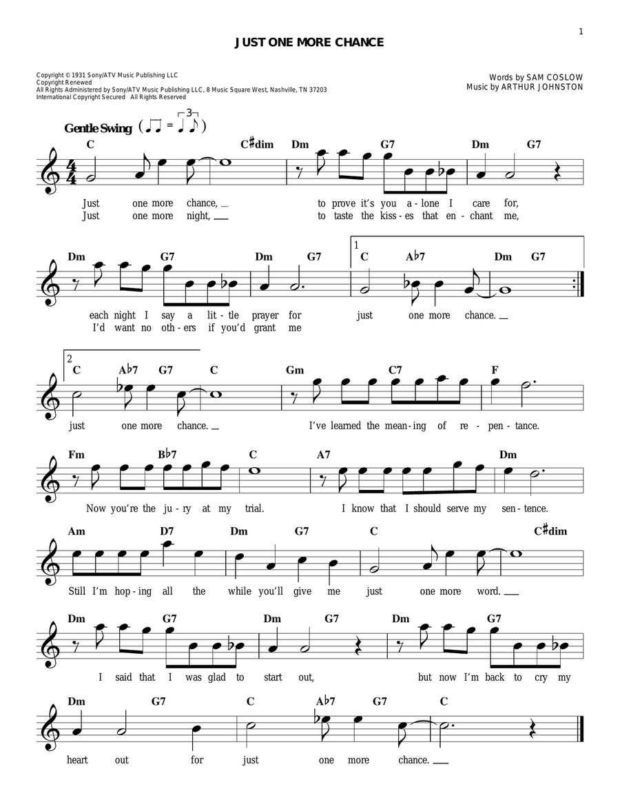 Just One More Chance Piano scores gallery preview page 1