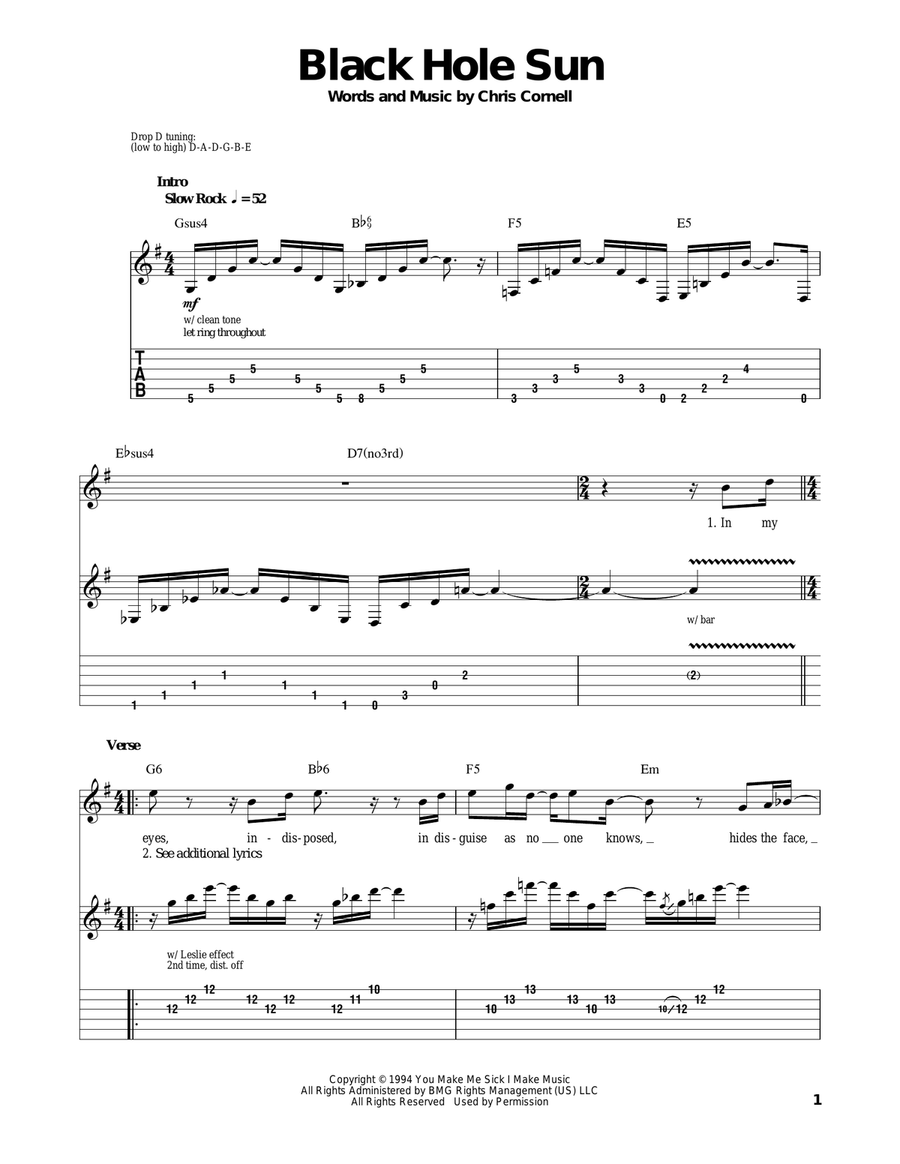 Black Hole Sun Acoustic Guitar scores gallery preview page 1