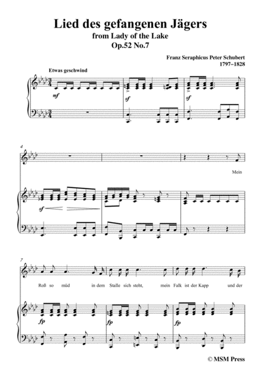 Schubert-Lied des gefangenen Jäger,Op.52 No.7,in f minor,for Voice&Piano image number null