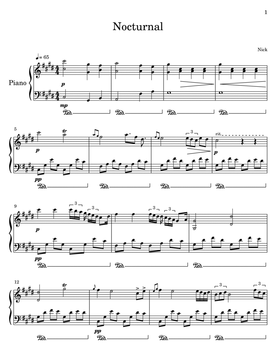 Nocturnal Piano Solo scores gallery preview page 1