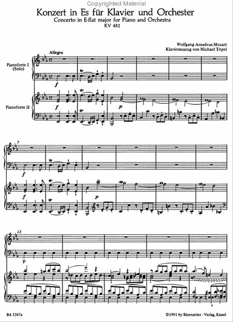 Concerto for Piano and Orchestra, No. 22 E flat major, KV 482 Piano Solo scores gallery preview page 2