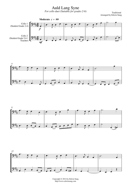 Auld Lang Syne (for cello duet, suitable for grades 2-6) image number null