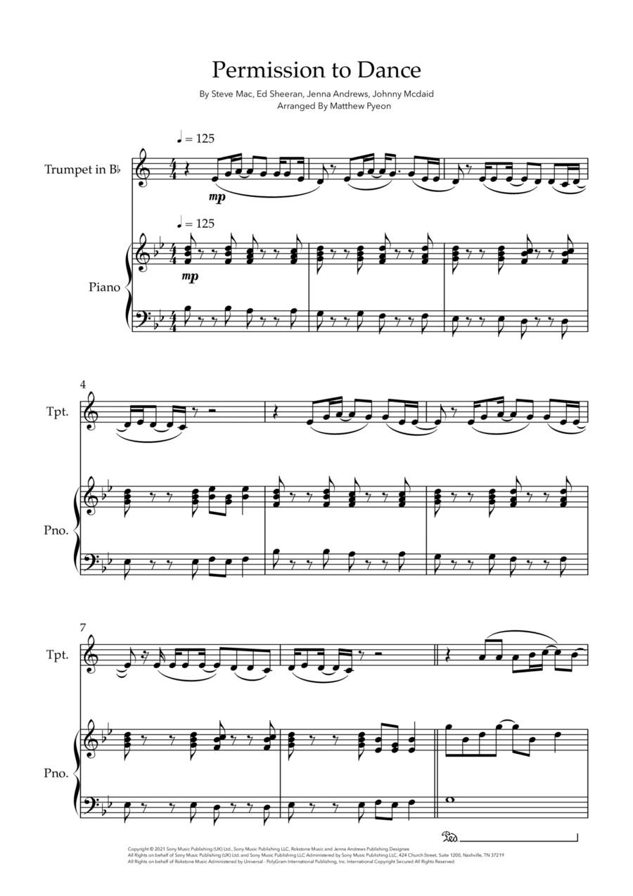 Permission To Dance B-Flat Trumpet scores gallery preview page 1