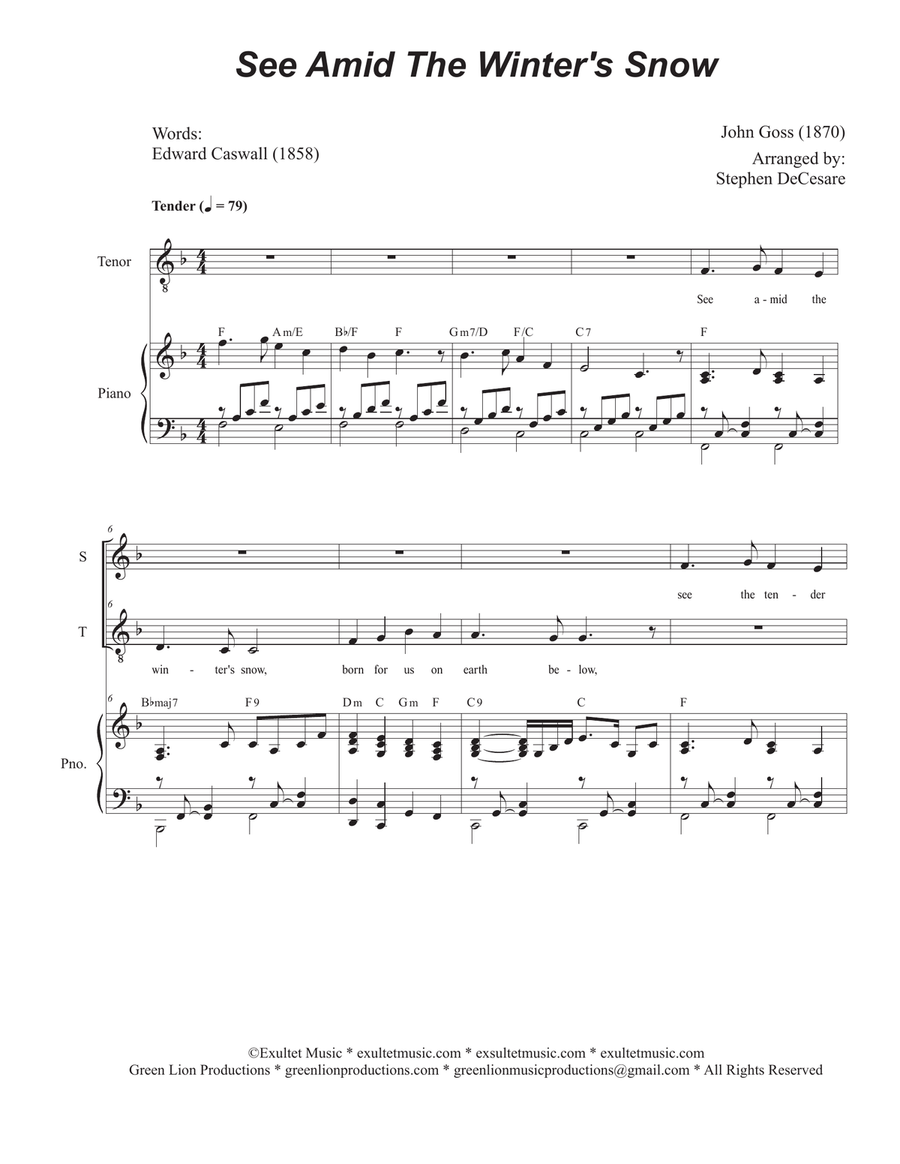 See Amid The Winter's Snow (2-part choir - (Soprano and Tenor) 2-Part scores gallery preview page 1