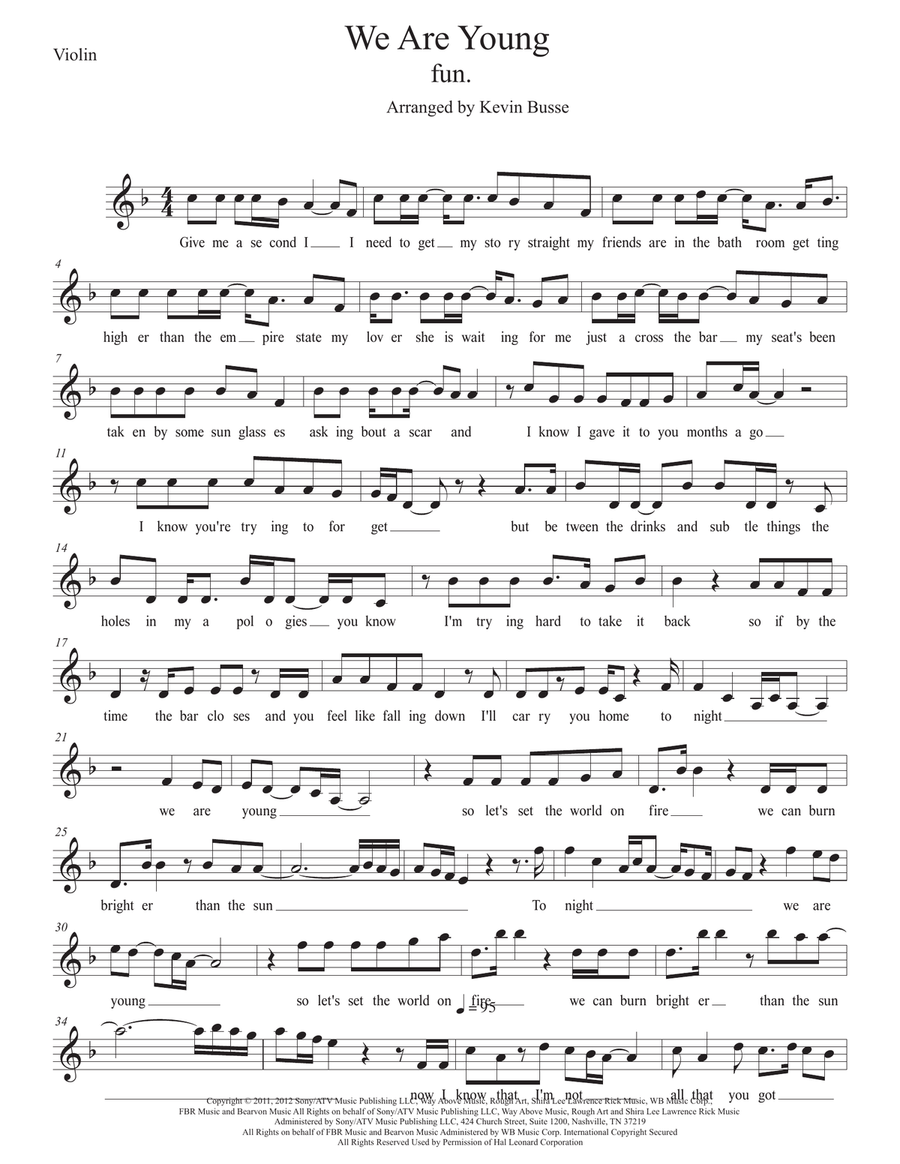 We Are Young Violin Solo scores gallery preview page 1