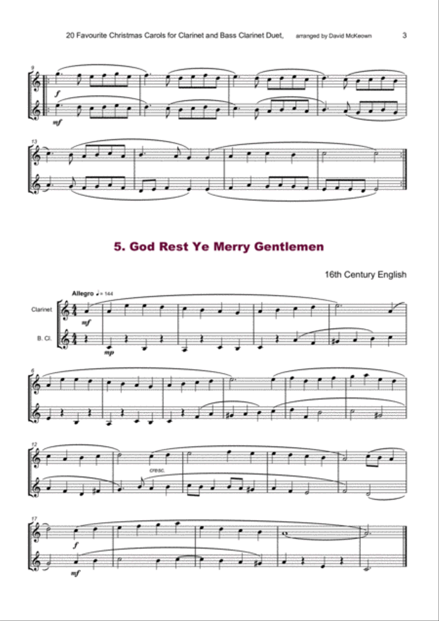 20 Favourite Christmas Carols for Clarinet and Bass Clarinet Duet Clarinet Duet scores gallery preview page 5
