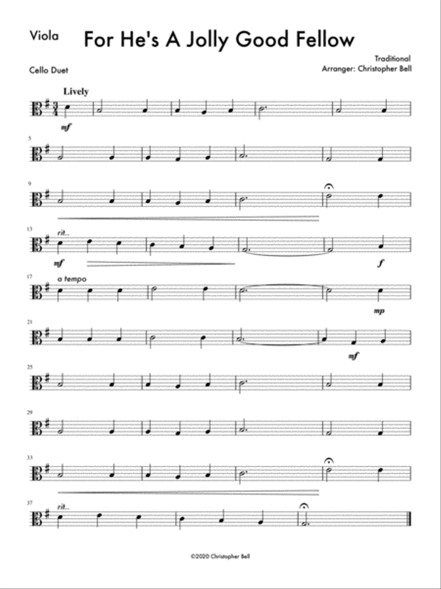 For He's A Jolly Good Fellow (Cello Duet) String Duet scores gallery preview page 2