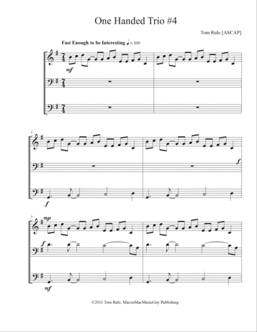 One Handed Trio #4 2 Pianos, 4-Hands scores gallery preview page 2