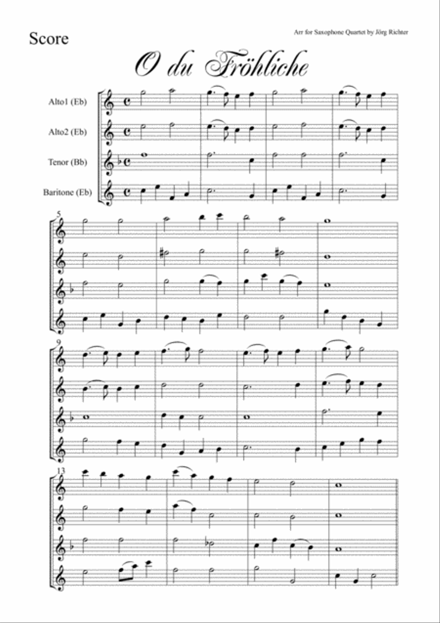 O, how joyful (O du Fröhliche) for Saxophone Quartet Saxophone Quartet scores gallery preview page 2