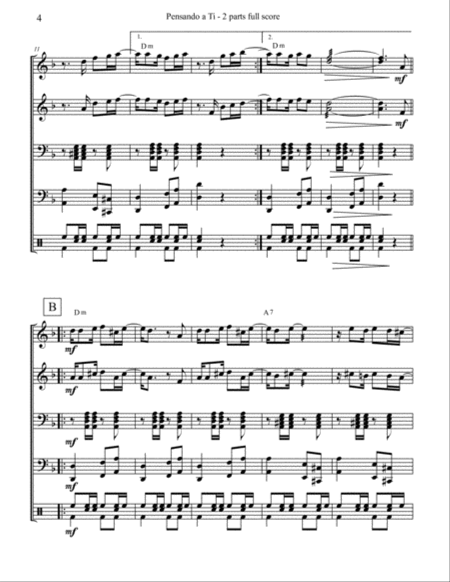 Pensando a Ti Marimba Ensemble Percussion Ensemble scores gallery preview page 4