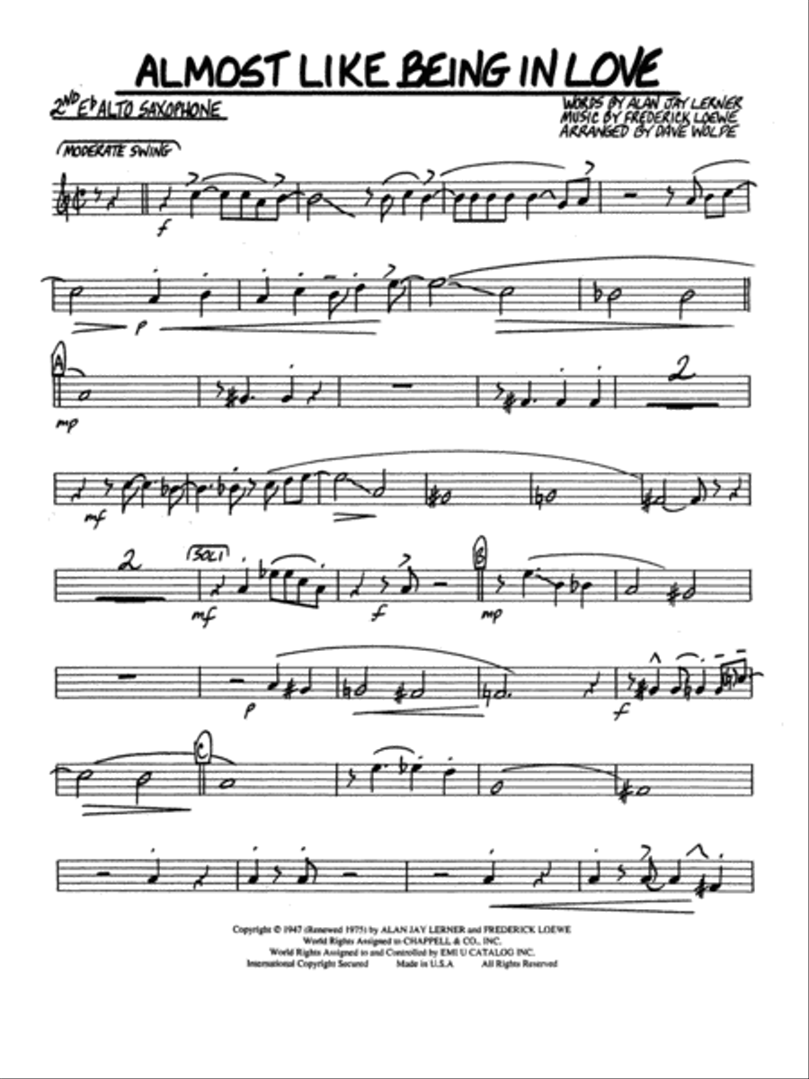 Almost Like Being in Love: 2nd E-flat Alto Saxophone Jazz Ensemble scores gallery preview page 1