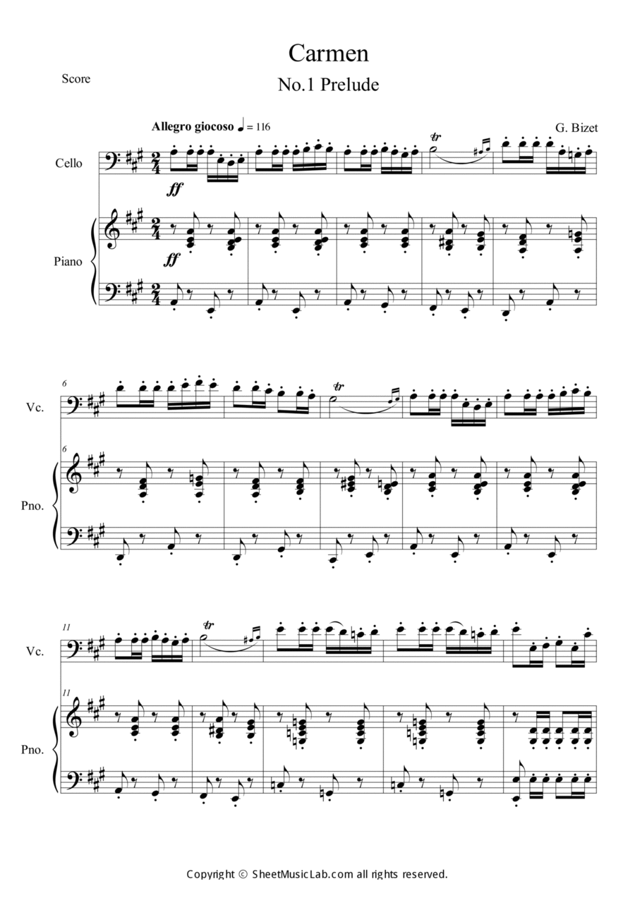 Carmen No.1 Prelude Piano scores gallery preview page 1