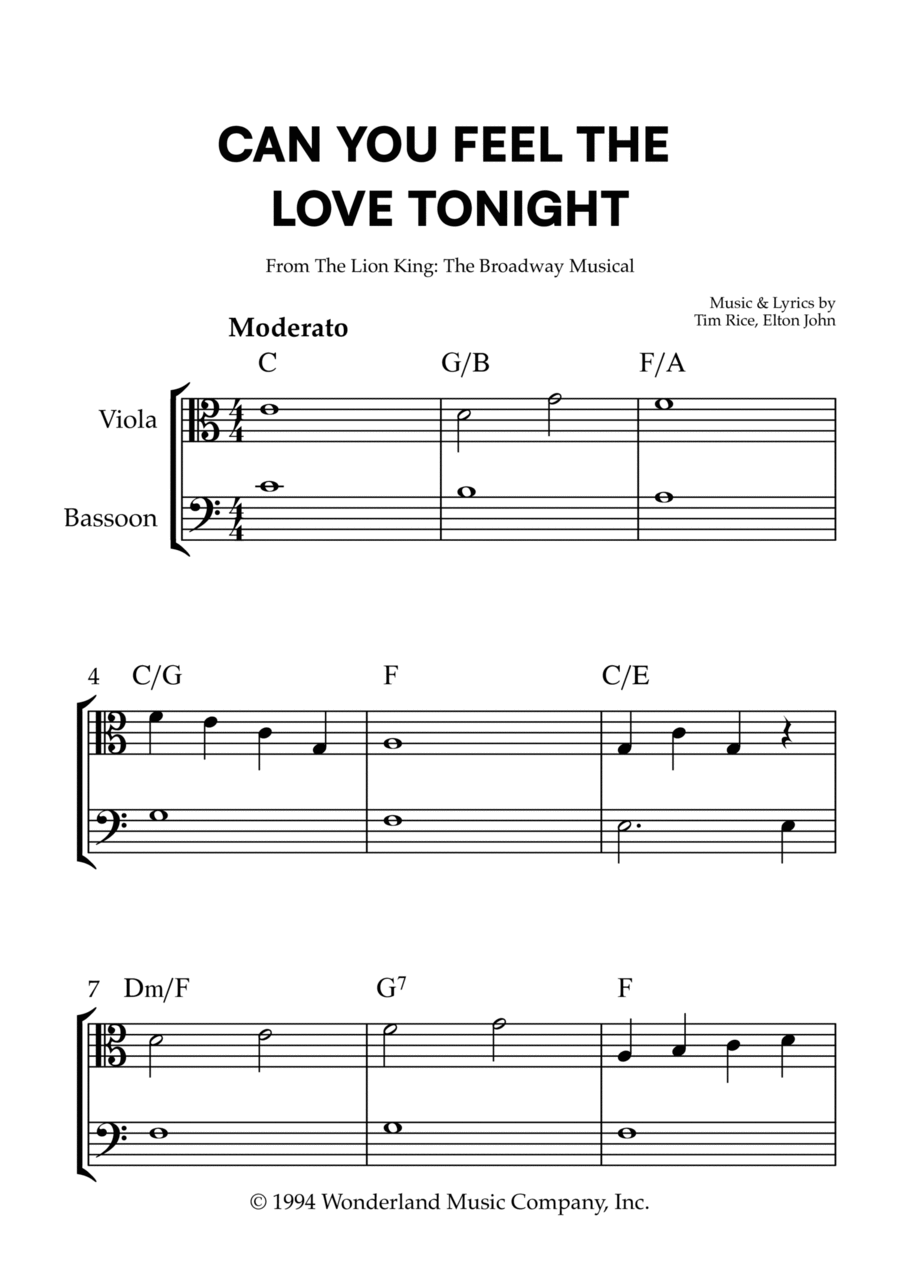 Can You Feel The Love Tonight Bassoon scores gallery preview page 1