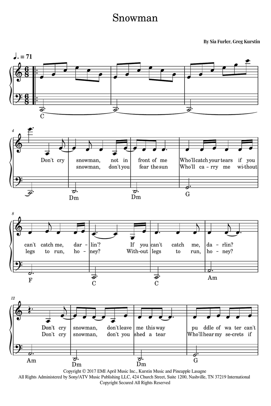 Snowman Snowman Easy Piano scores gallery preview page 1