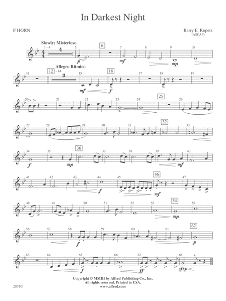 In Darkest Night: 1st F Horn Concert Band scores gallery preview page 1