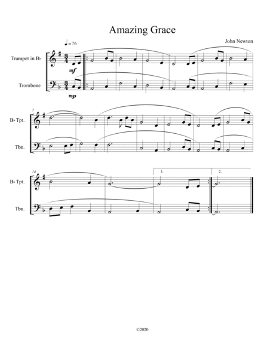 20 Greatest Hymns for Trumpet and Trombone Duet Brass Duet scores gallery preview page 5