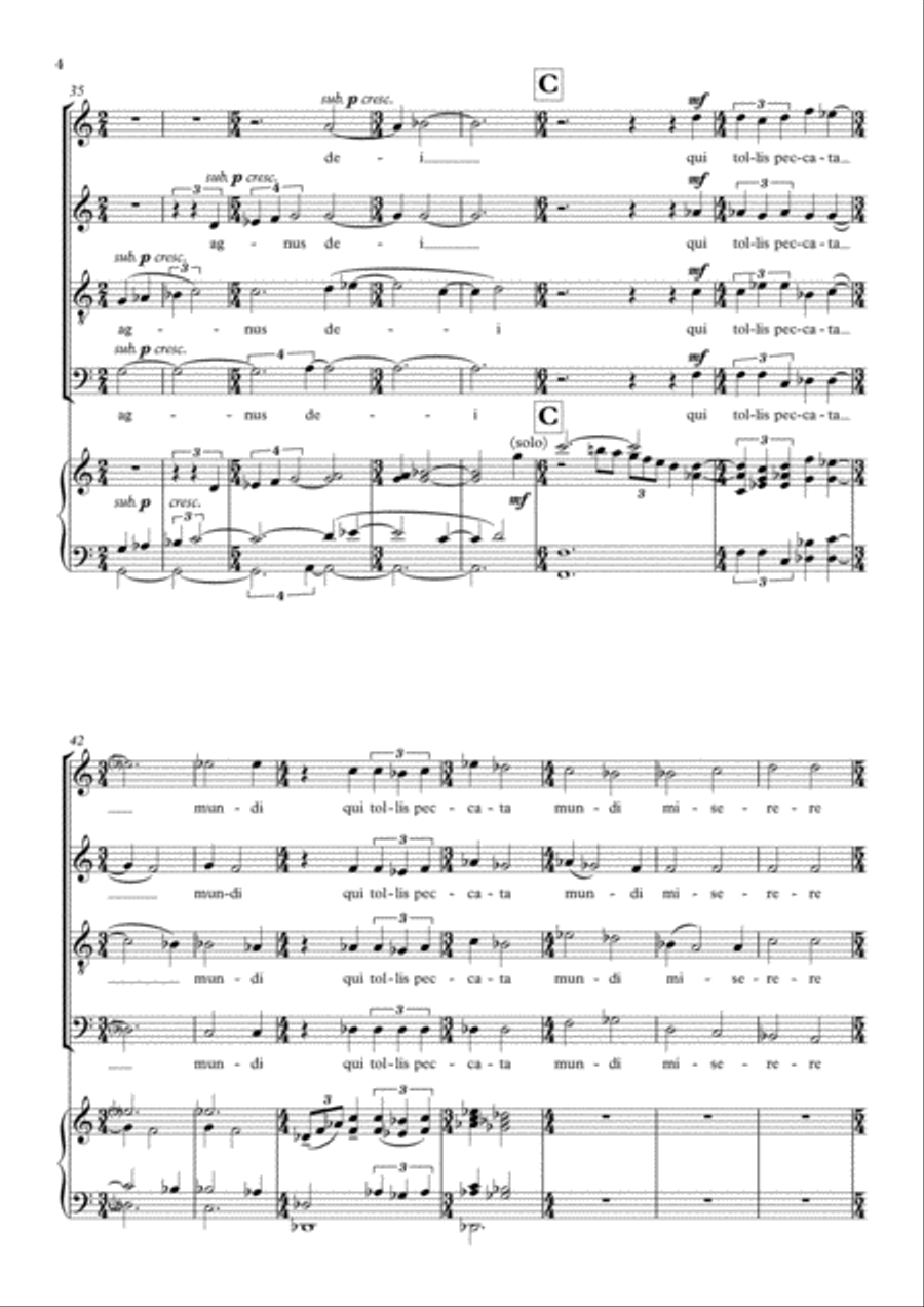 Agnus Dei for SATB choir and Organ 4-Part scores gallery preview page 4