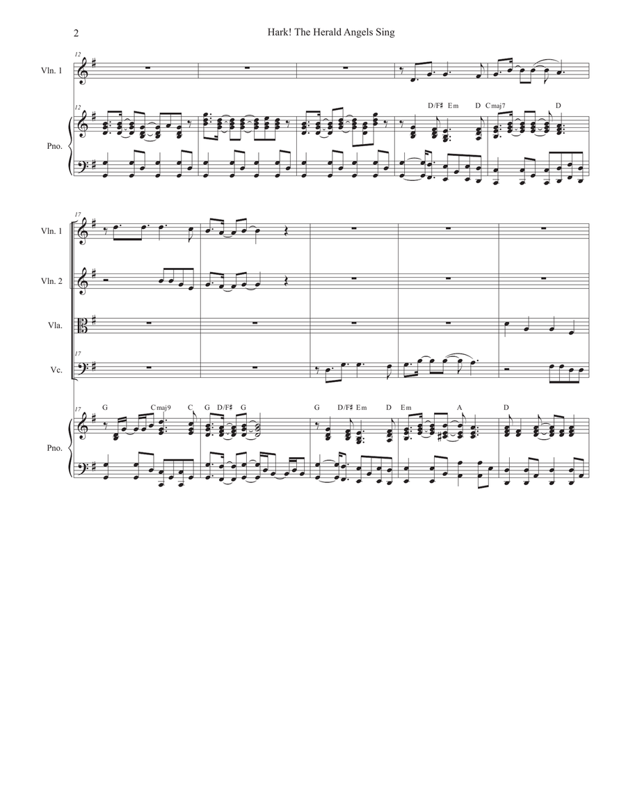 Hark! The Herald Angels Sing (String Quartet and Piano) String Quartet scores gallery preview page 2