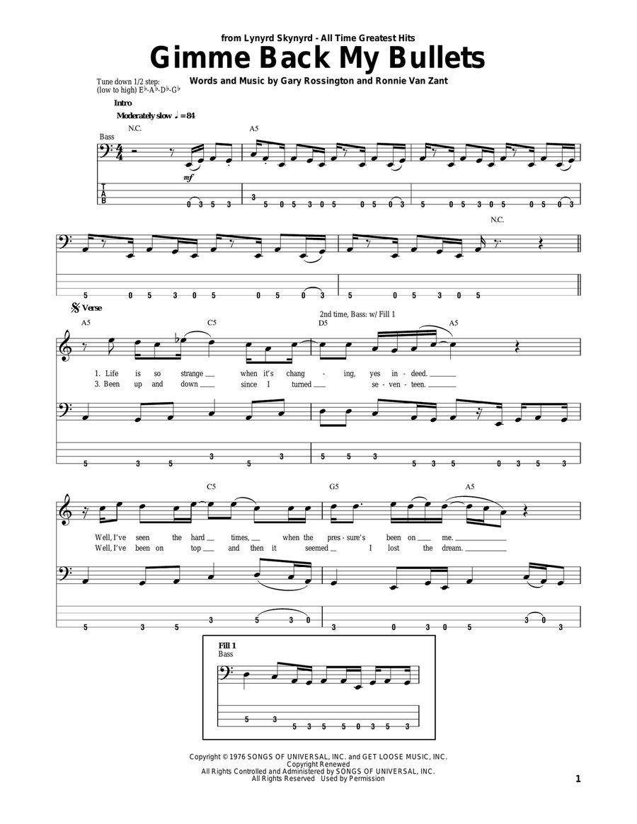 Gimme Back My Bullets Bass Guitar Tablature scores gallery preview page 1
