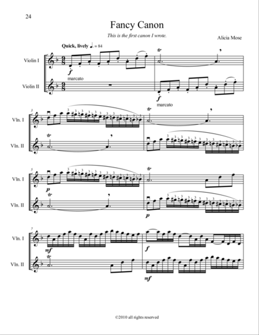 Twelve Canons for Two Violins - Fancy Canon String Duet scores gallery preview page 1