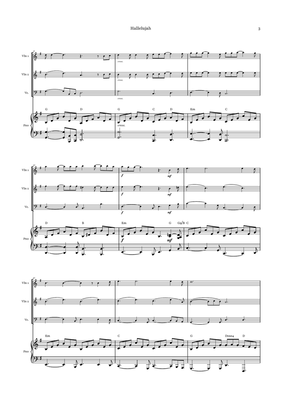 Hallelujah Piano Quartet scores gallery preview page 3