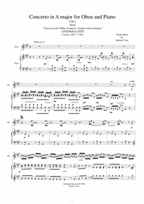 Lotti A - Concerto in A major CSL1b, for Oboe and Piano