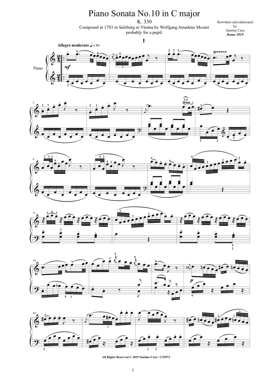 Mozart - Piano Sonata No.10 in C major K 330 - Complete score Piano Solo scores gallery preview page 1
