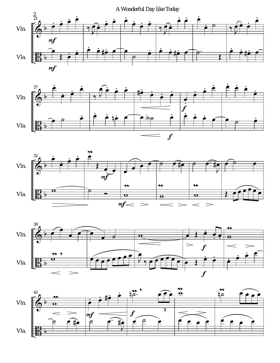A Wonderful Day Like Today String Duet scores gallery preview page 2