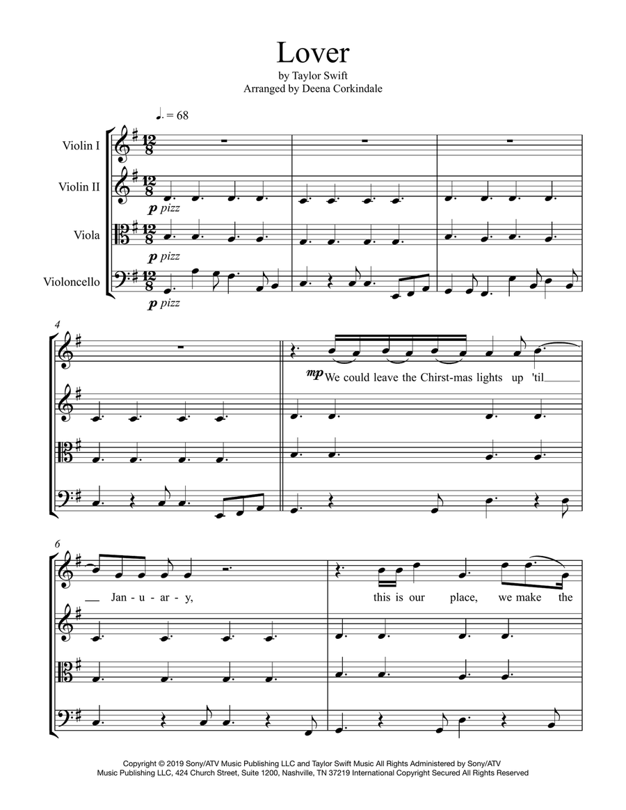Lover Lover String Quartet scores gallery preview page 1