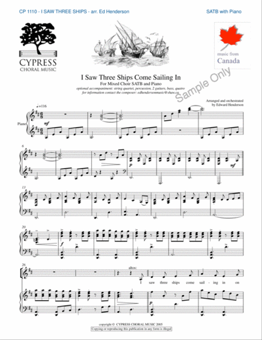 I Saw Three Ships 4-Part scores gallery preview page 2