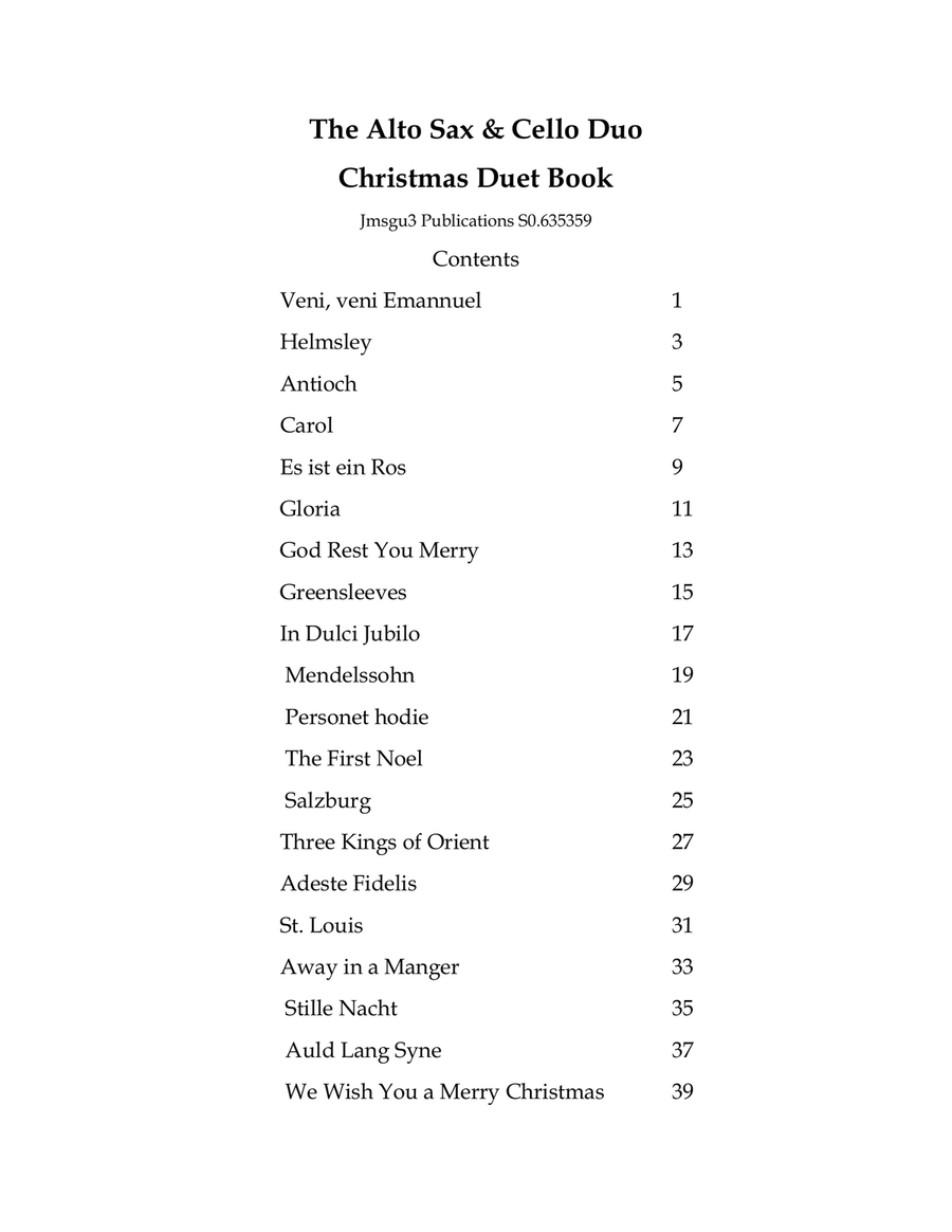 The Alto Sax & Cello Christmas Duet Book The Alto Sax & Cello Christmas Duet Book Alto Saxophone scores gallery preview page 1