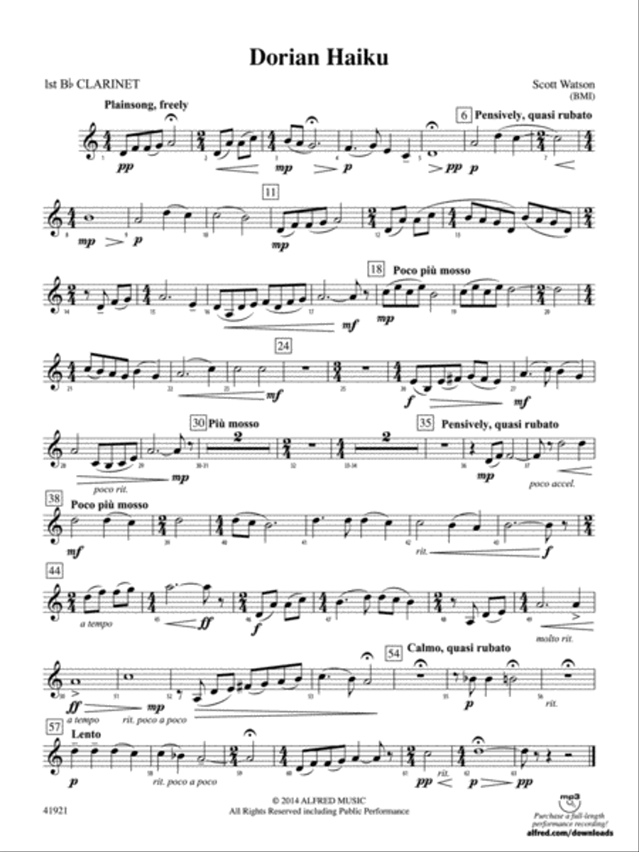 Dorian Haiku: 1st B-flat Clarinet Concert Band scores gallery preview page 1
