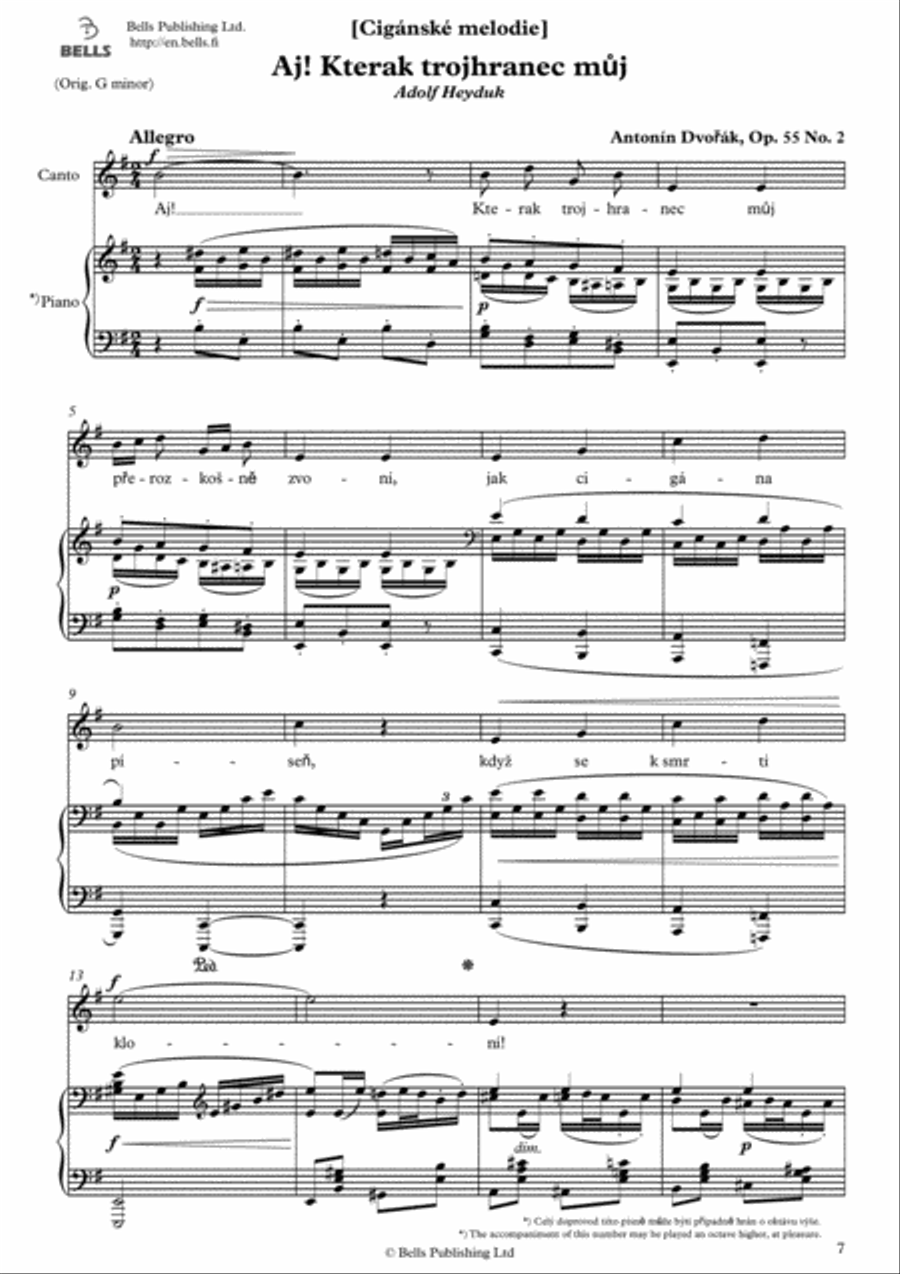 Aj! Kterak trojhranec muj, Op. 55 No. 2 (E minor) Voice Solo scores gallery preview page 1