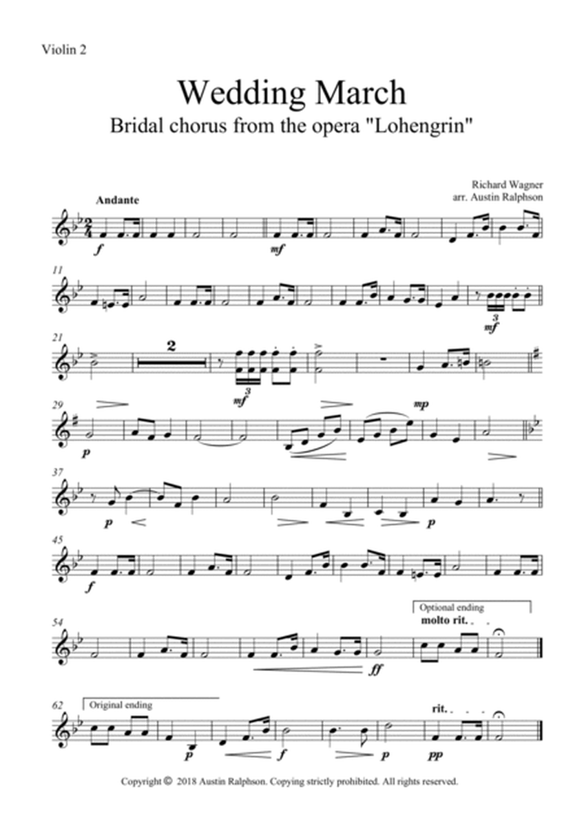 Wedding March (Bridal Chorus from 'Lohengrin': Here Comes The Bride) - string quartet optional organ image number null