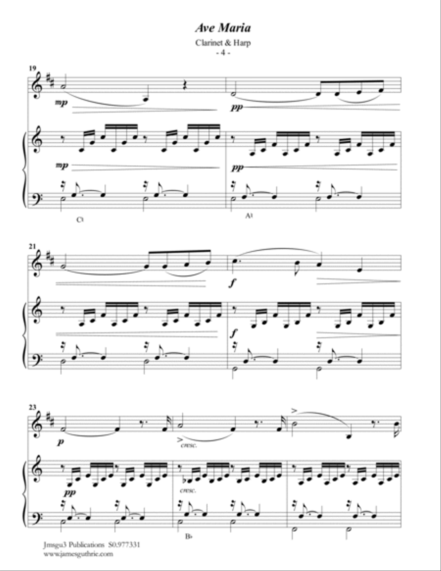 Bach-Gounod: Ave Maria for Clarinet & Harp B-Flat Clarinet scores gallery preview page 4