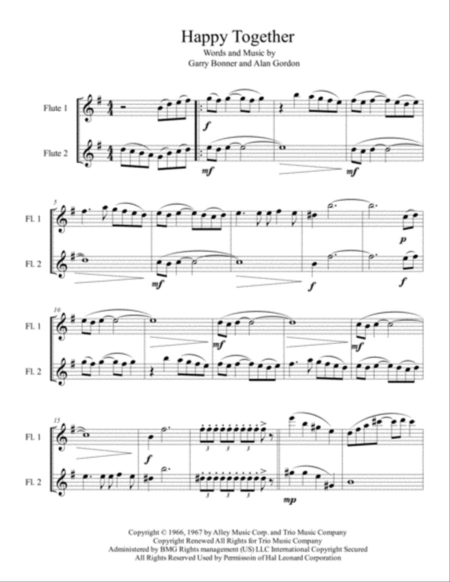 Happy Together Flute Duet scores gallery preview page 1